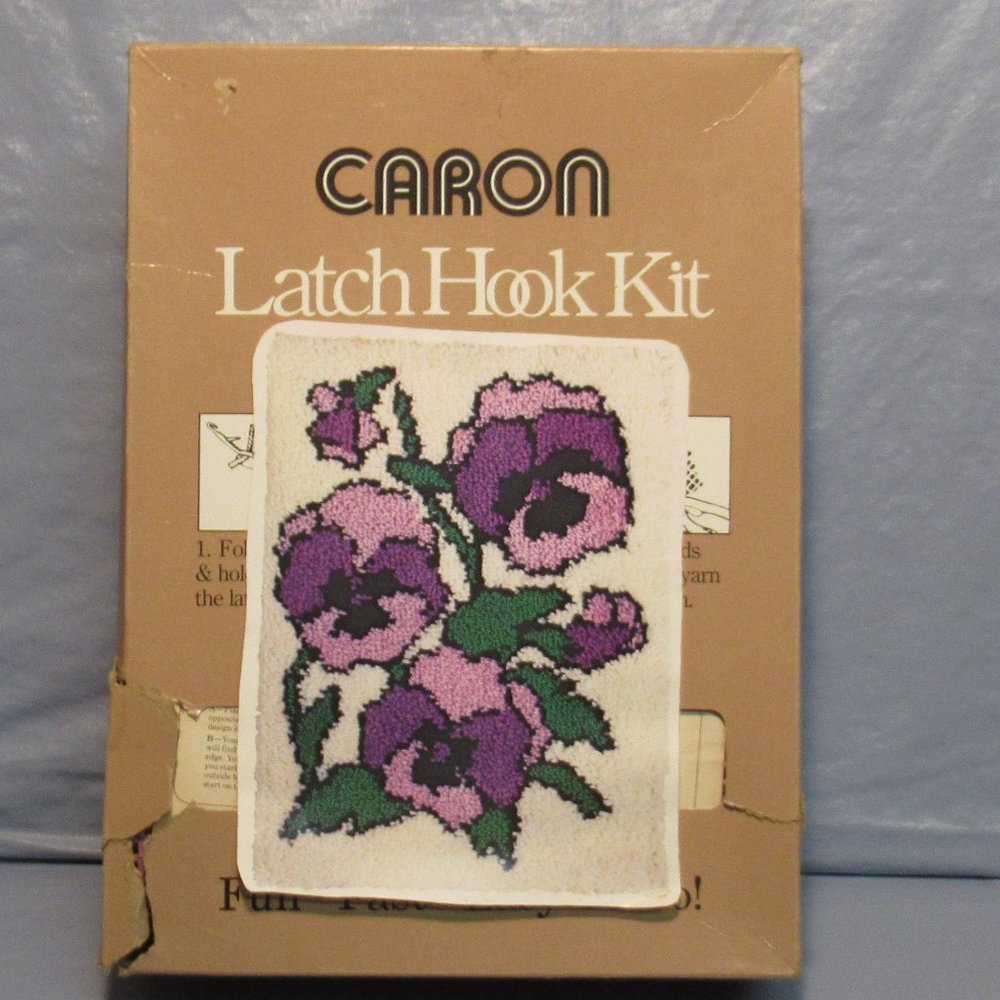 Vintage Caron Latch Hook Kit Floral Pansies
